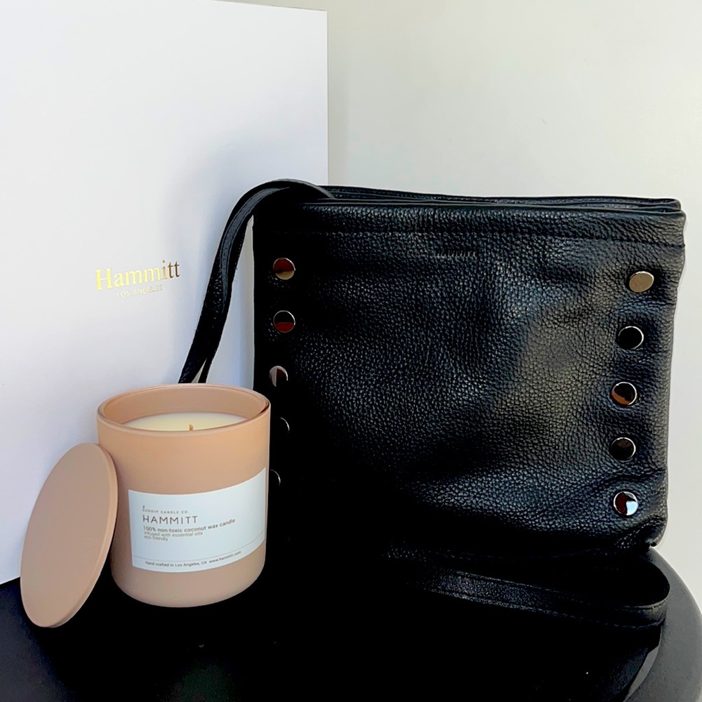 Hammitt Duke Triple Compartment Black Gunmetal Clutch EUC